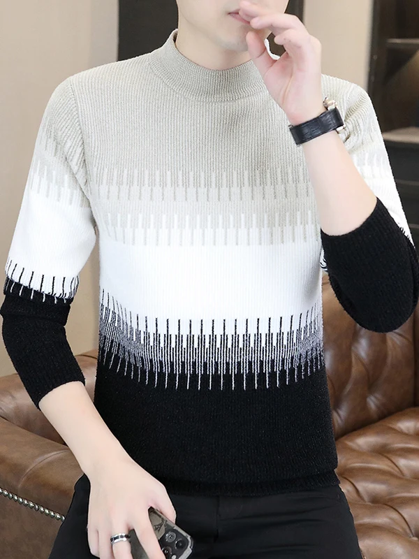 

Новинка осенне-зимнего сезона 2026: Мужской шерстяной вязаный свитер с высоким воротником, повседневный базовый слой, градиентный цвет, модный дизайн