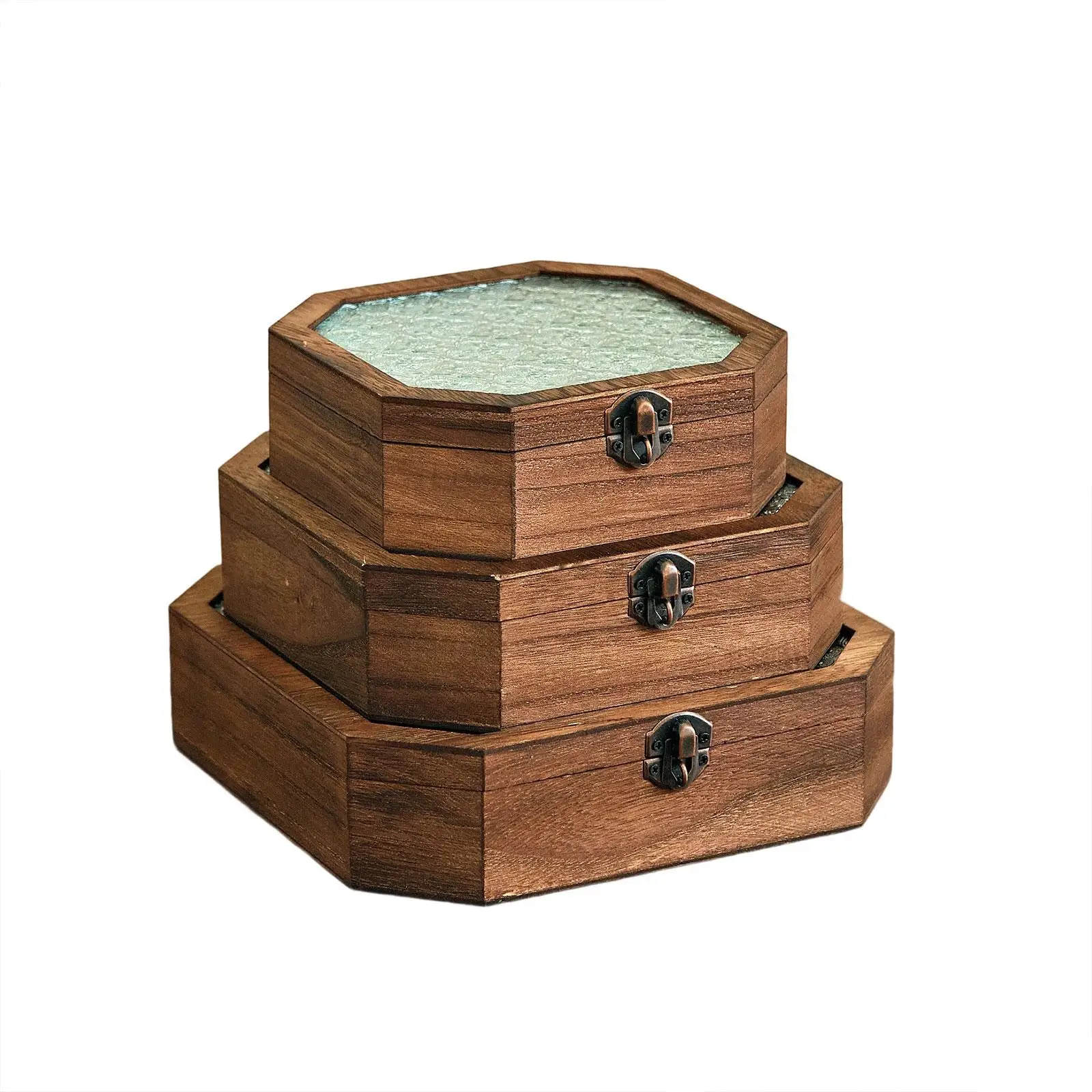 Wood Storage Box Rectangle Sturdy Jewelry Case for Medal Necklace Collection