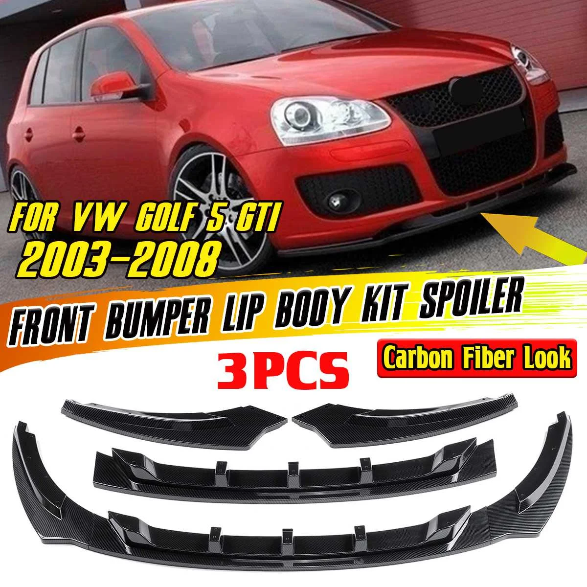 3-teiliger Frontspoiler-Splitter-Kit für Volkswagen VW Golf 5 GTI 2003-2008
