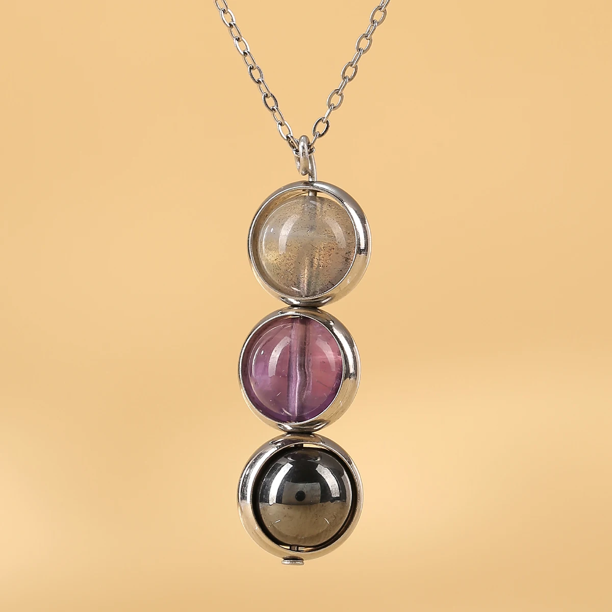 JD الحجر الطبيعي جمشت سموكي الكوارتز قلادة بها خرزات مستديرة قلادة المرأة موضة الفولاذ المقاوم للصدأ سلسلة المختنق مجوهرات هدية حفلة #4