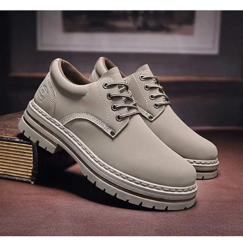 New Fashion Work Shoes Spring Autumn Lace Up Leather Shoes Brand Comfy Office Style Leisure Walk Oxfords Men Casual Shoes