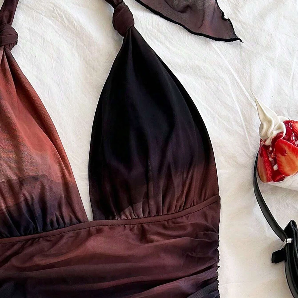 Vestidos Primavera Verano Moda Sexy Bowknot Sin Mangas Halter Cuello Mini Vacaciones Cami Vestidos Para Mujeres