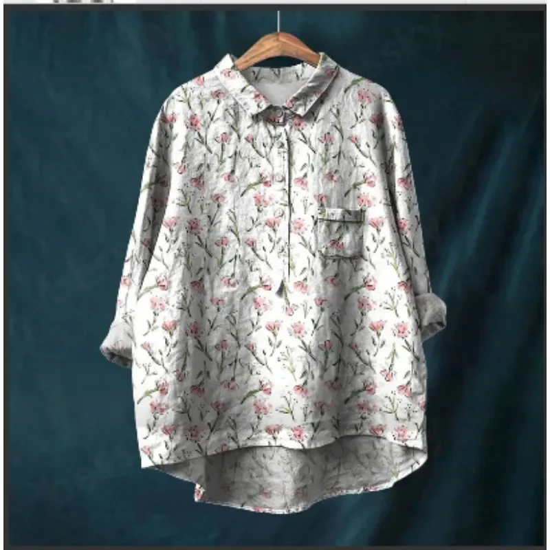 Japanese casual printed shirts, country-style shirts, straight collars, loose and comfortable shirts, sexy and elegant ladies