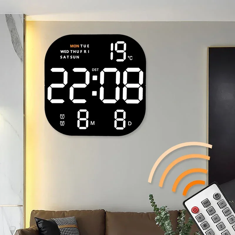 Large Digital Wall Clock Remote Control Smart Brightness Temp Date Power Off Memory Table Clock Plug-in Use Electronic Clock