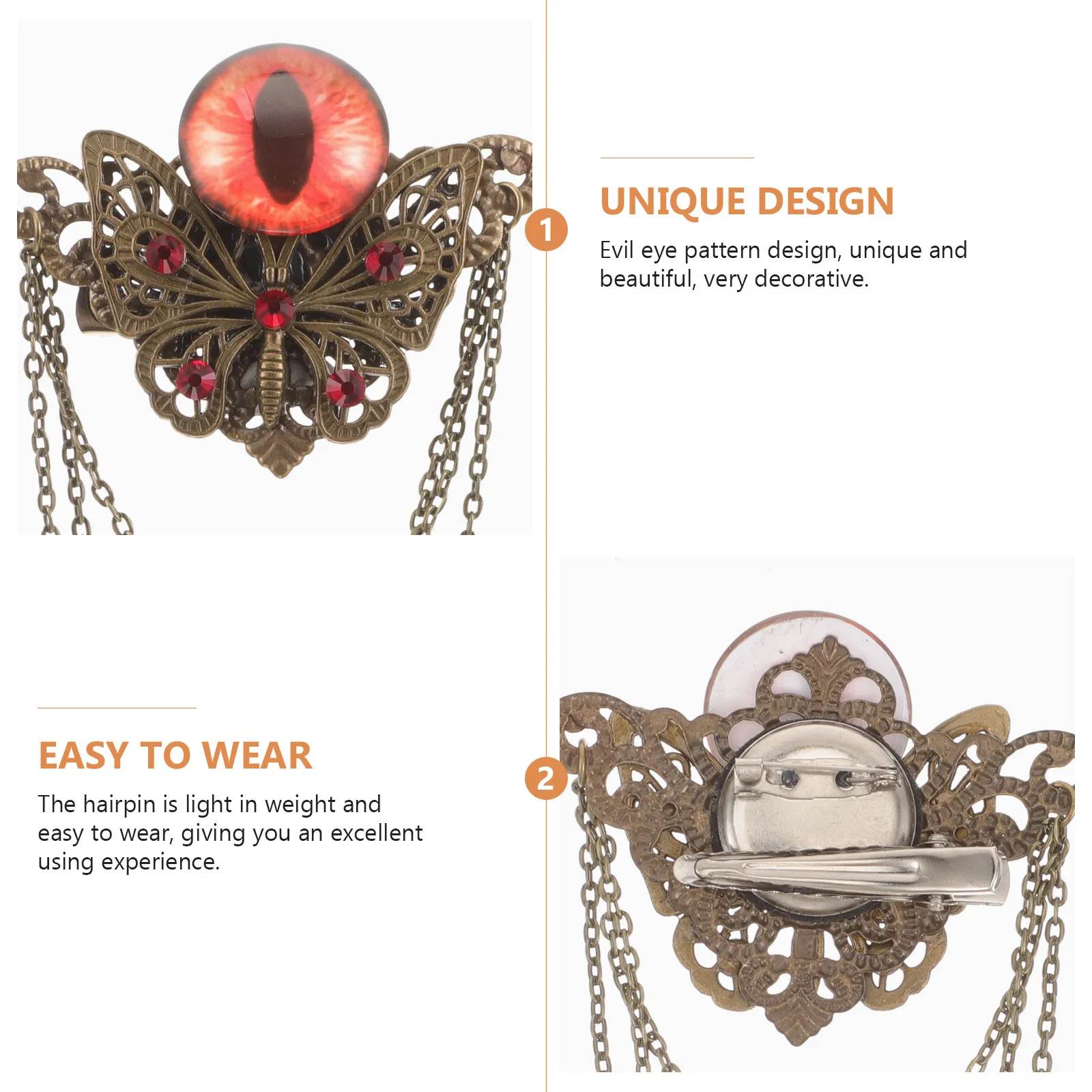 Evil Eye Gothic Hair Clip Brooch Pin Women Hair Accessories Small Hairpins Creative Clothes Backpack Pins Brooch Pin