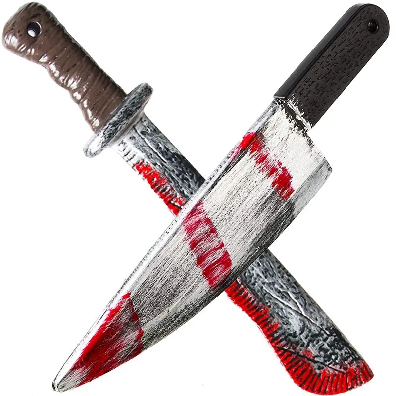48.5cm/19.09in Plastics Fake Blood Knife Party Supplies Weapon Props Model Halloween Cosplay Funny Gift Collectible Outdoor Toys