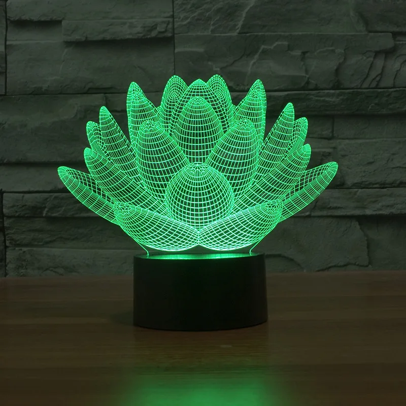 

Lotus Visual Stereo 3d Lamp Creative Small Table Desk Lamp Gift Ambient 3d Led Nightlight Table Moderne Table Lamp For Bedroom