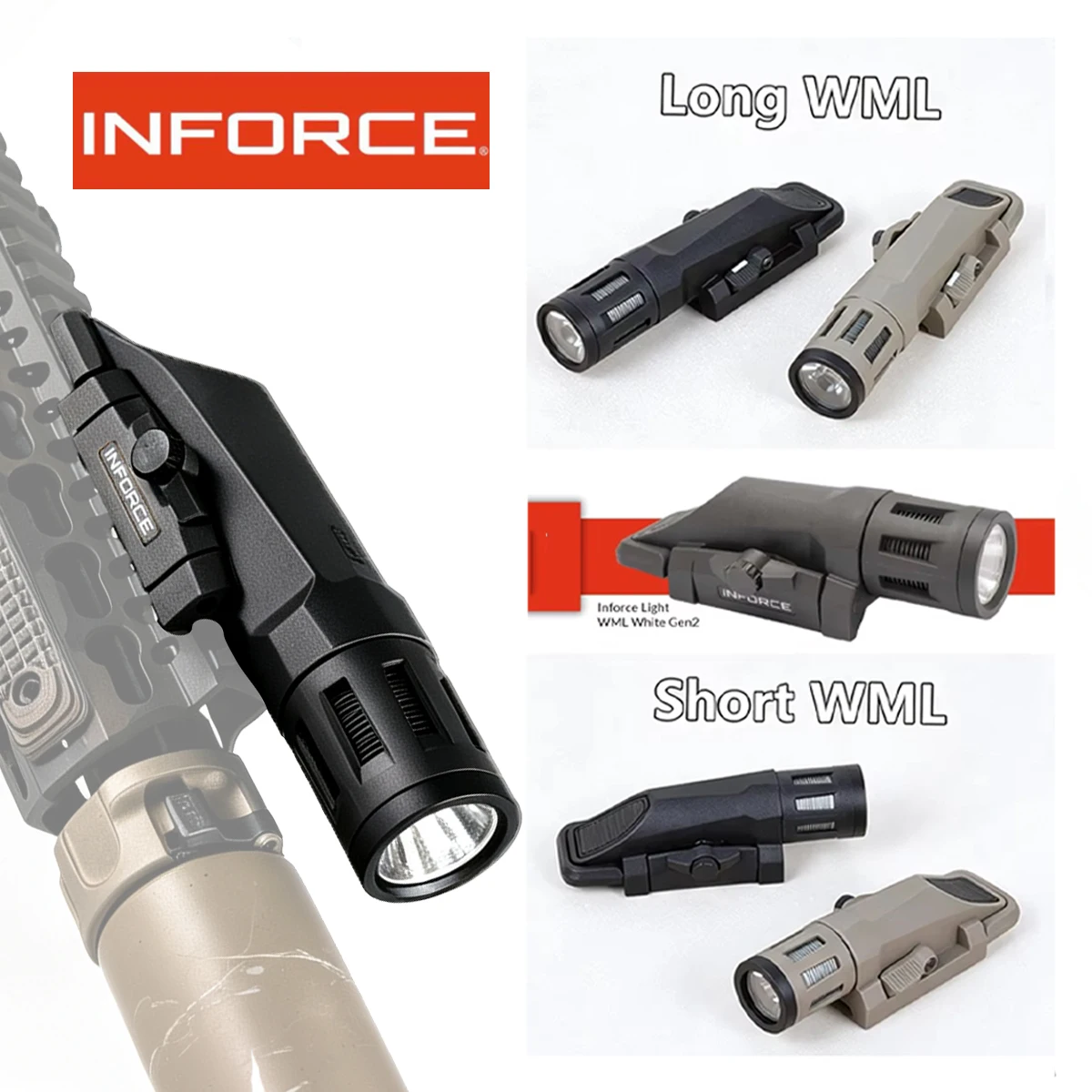 INFORCE Airsoft Flashlight Nylon APL WML Strobe Long Short Fit 20mm Rail Momentary Constant For G19 Tactical Hunting LED Light
