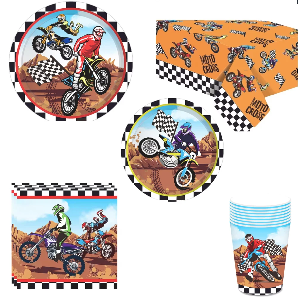 Animated Motorcycle Theme Party Birthday Disposable Cutlery Set Motorcycle Racing Disposable Party Decoration Items Party Gifts