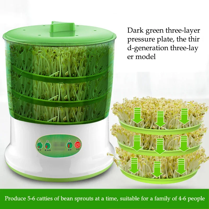 Two Layer Bean Sprouts Maker Thermostat Green Vegetable Seedling Growth Bucket Automatic Electric Sprout Bud Germinator Machine