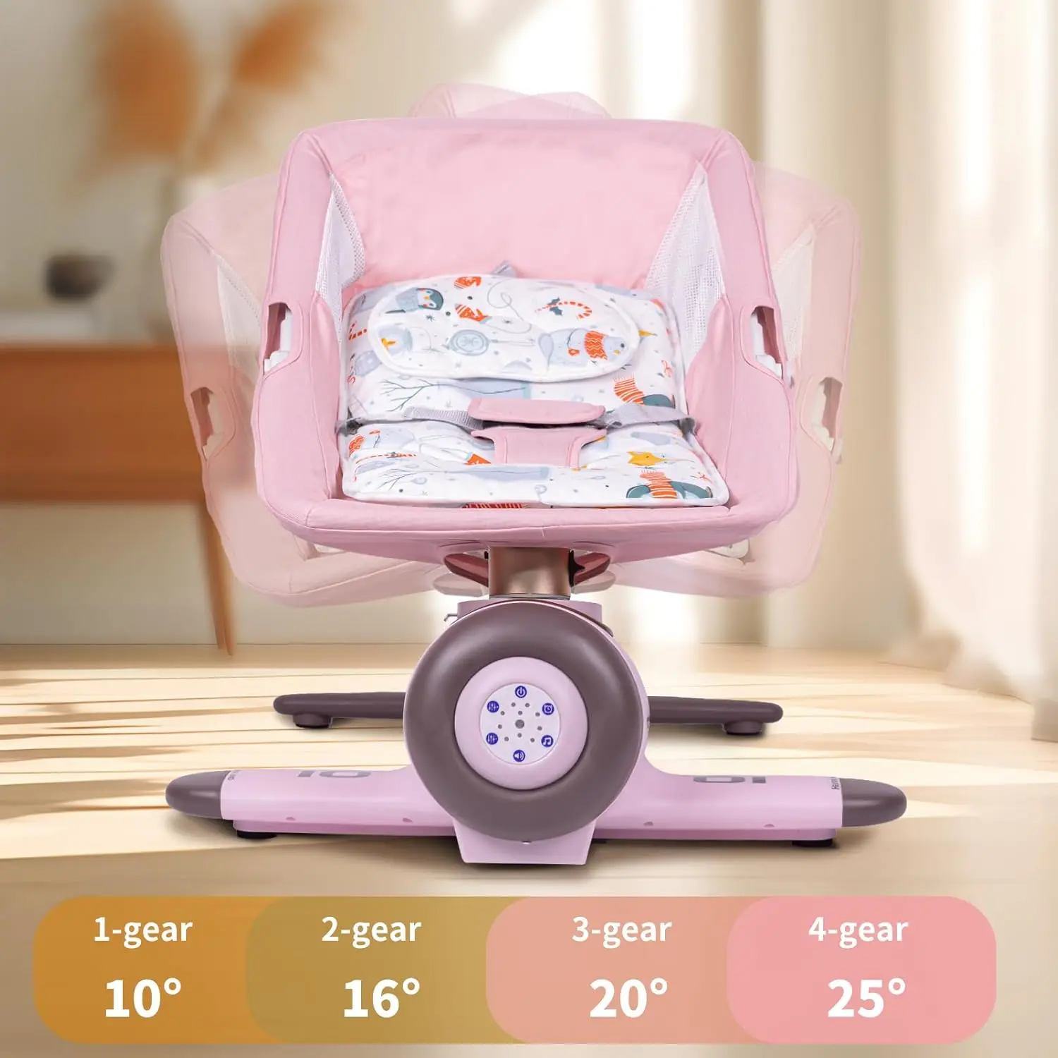 Remote Baby Bouncer & Rocker with Bluetooth Music & Light Mosquito Net Portable Aircraft Cabin Shape Baby Swings for Infants