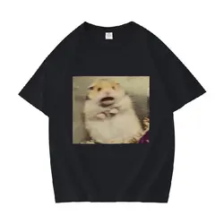 Funny Scared Hamster Meme Graphic T-Shirt Men Women O-Neck Fashion Short Sleeve T Shirt Retro Clothing Oversized Cotton T-shirts