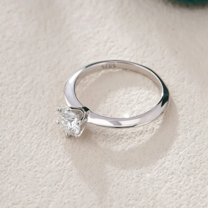 BR 0.5ct D Color Moissanite Ring 6-Prong Solitaire S925 Silver 18K White Gold Plated Round Cut Simple Engagement Wedding Jewelry 4