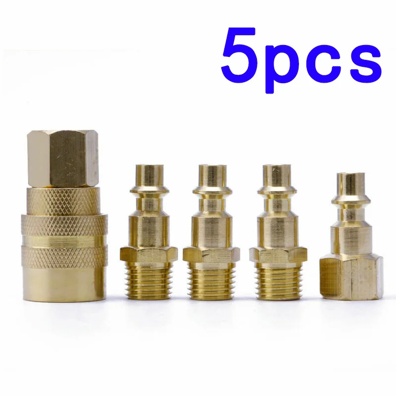 Male Quick Coupler Connectors Tools Accessories Attachments Brass Gold Female 5Pcs Air Line Hose Compressor Male