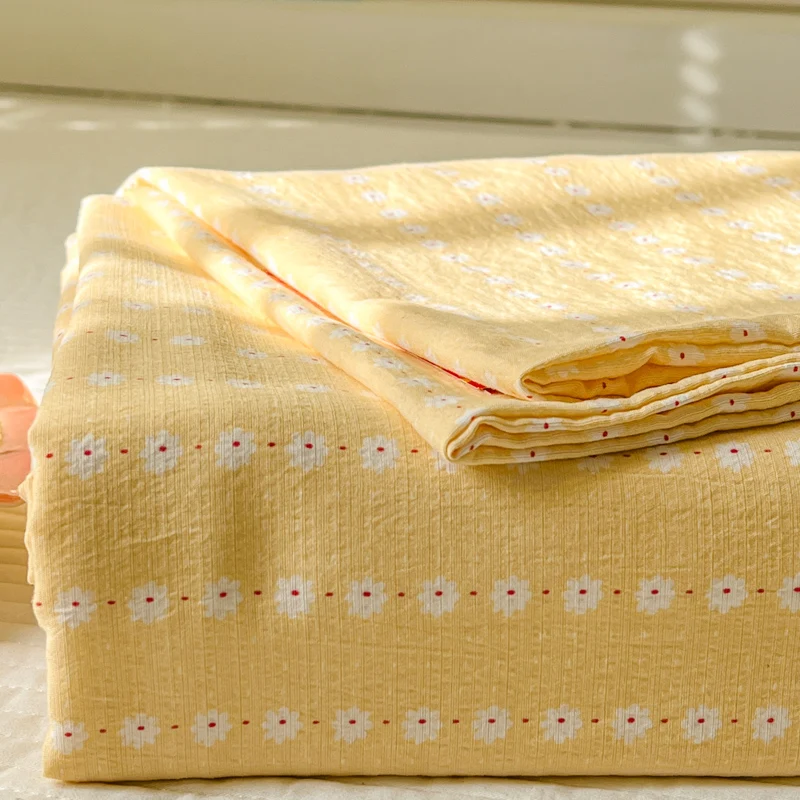 Crinkled Gauze Flat Sheet Skin-friendly Bed Linen Comfortable roupa de cama Flower Printed Flat Bed Sheets colcha de cama casal