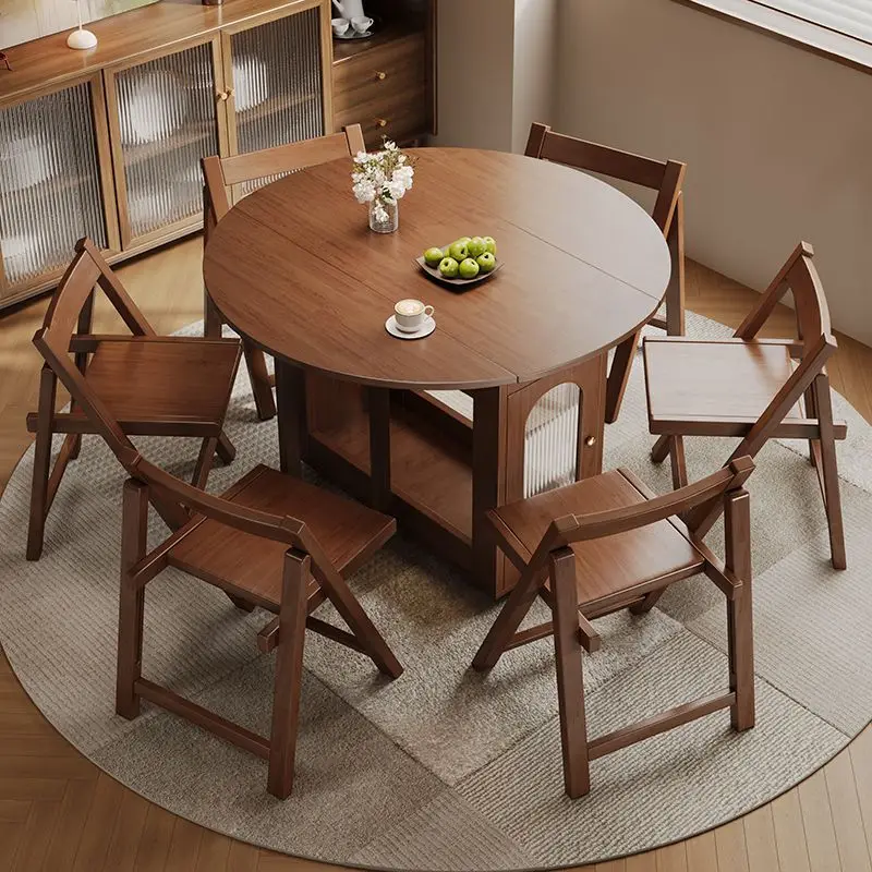 Solid wood folding round table Small apartment dining Household dining Movable eating round folding