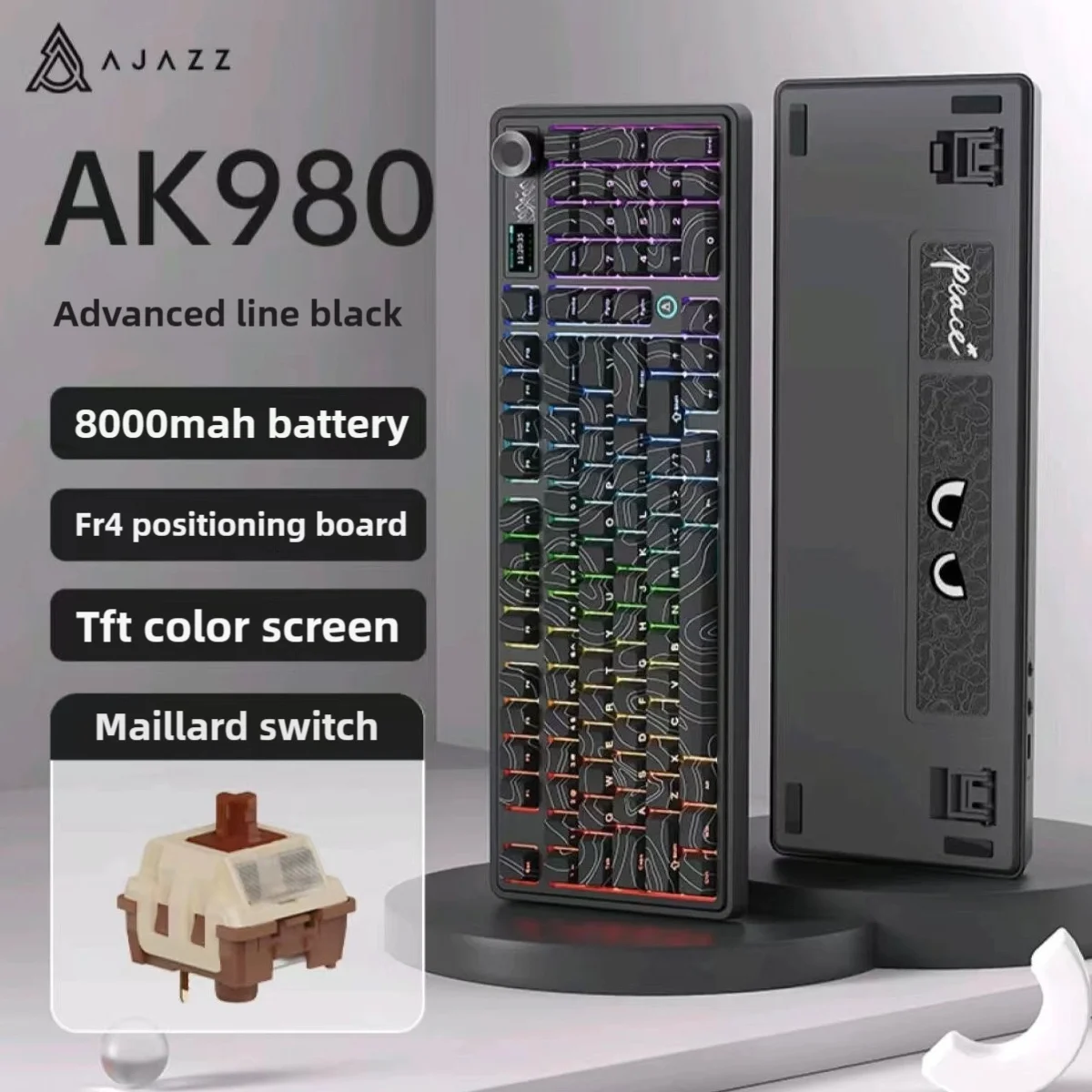 AJAZZ AK980 V2 Hot-swappable draadloos mechanisch toetsenbord met drie modi, Esports Gaming, zijletterd, bedraad en draadloos voor