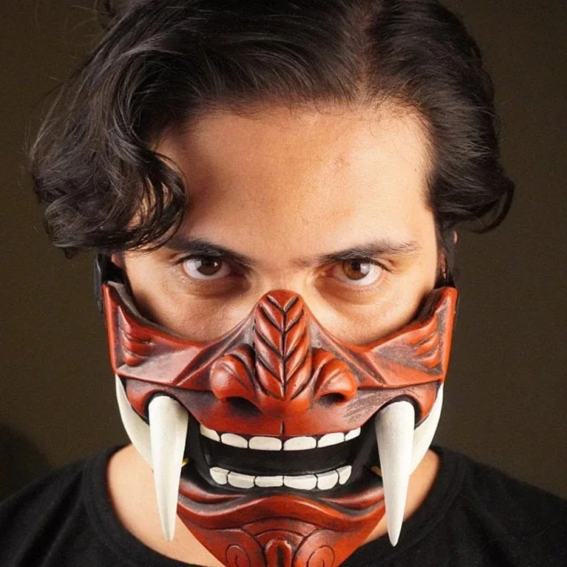 CyEraspooky Half Face Assassin Ronin Samurai Mask Demon Oni Mempo Japanese Latex Mask For Adult