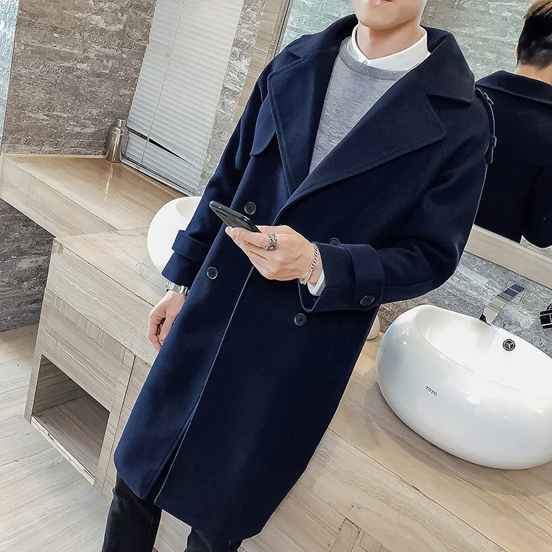 Fashion Winter Jacket Men Classic Fashion Trench Coats Black Caramel Army Green Men Long Trench Slim Fit Overcoat Men Coats