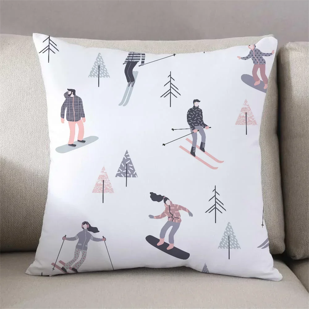 Ski Resort Ski Prop Pattern Prin Decorative Pillows for Sofa Cushions Covers Home Decoration Accessories Children\'s Cushion Bed