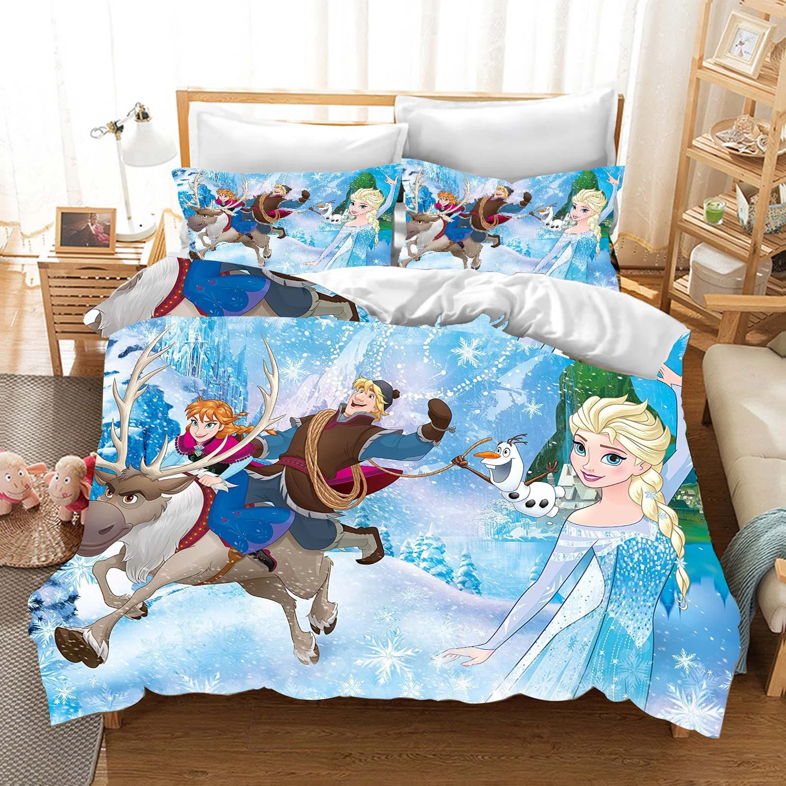 

Frozen Princess Elsa And Aina 3D Children'S Bedding Set Duvet Cover Set Double 100% Polyester 3-Piece Room Decor Home