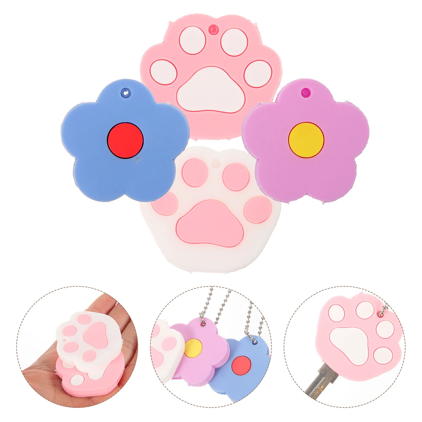 4 Pcs Key Covers Cartoon Animal Silicone Protective Chain Student Keychain Pendant Set 4pc House Caps Cute Soft Rubber