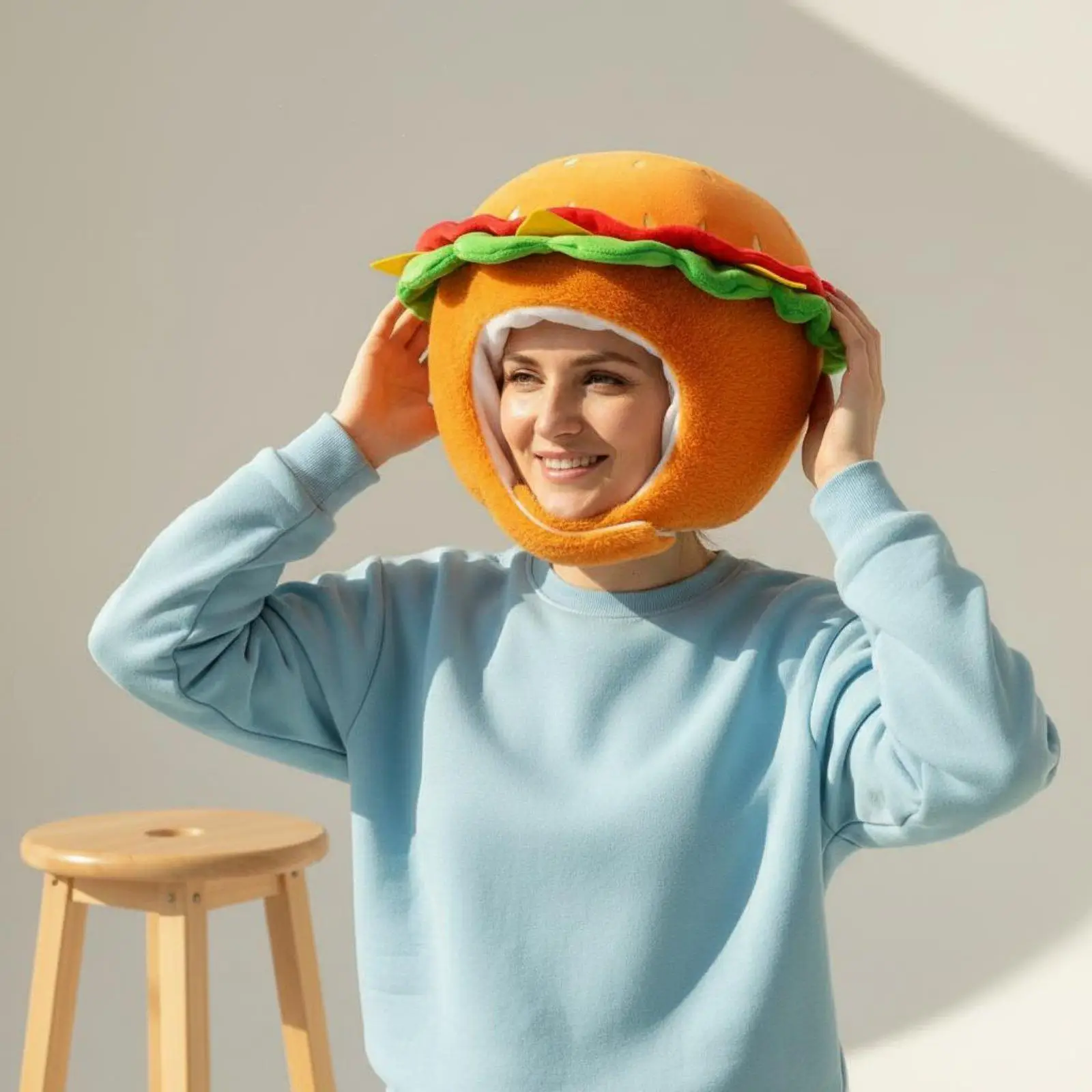 Hamburger Hat Photo Prop Burger Costume Hat Cute Soft Burger Headpiece for Party, Cosplay view 3