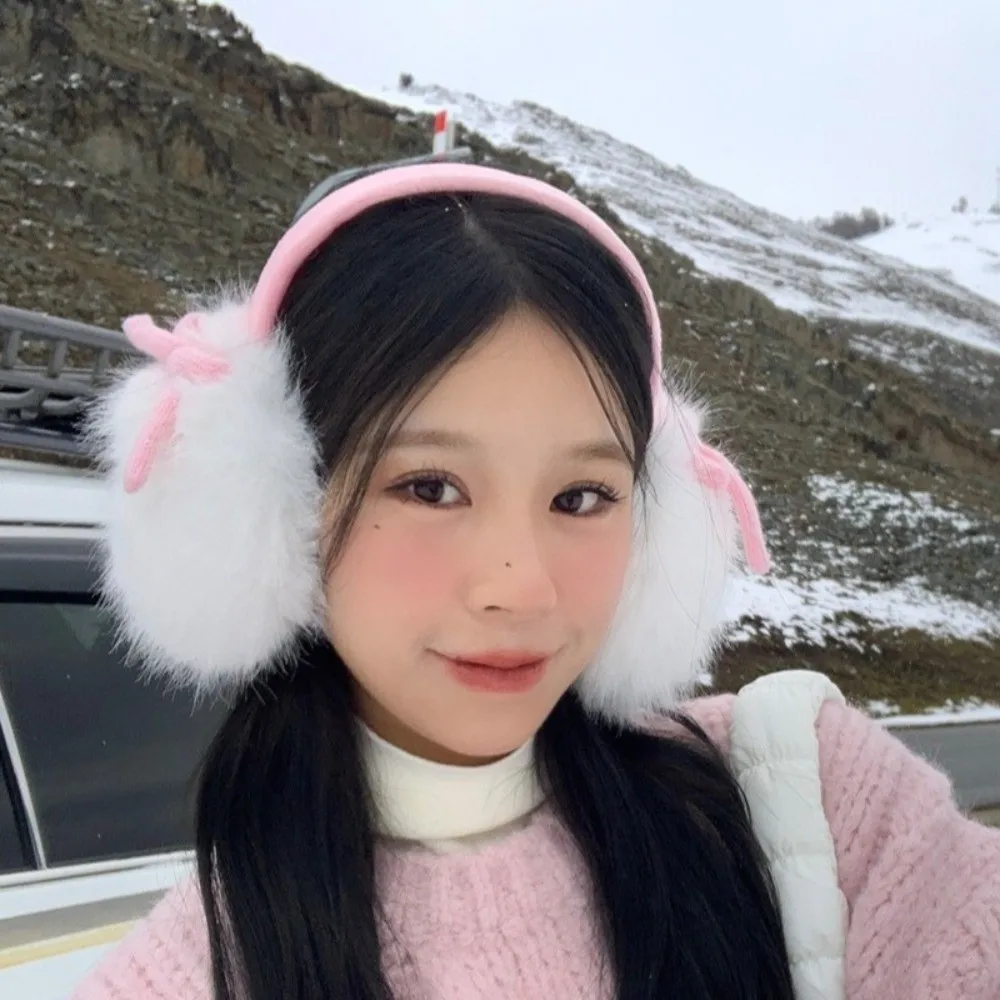 Comfortable Thicken Bowknot Plushes Earmuffs Windproof Soft Cute Ear Cover Keep Warmer Adjustable Warm Earflaps Skiing