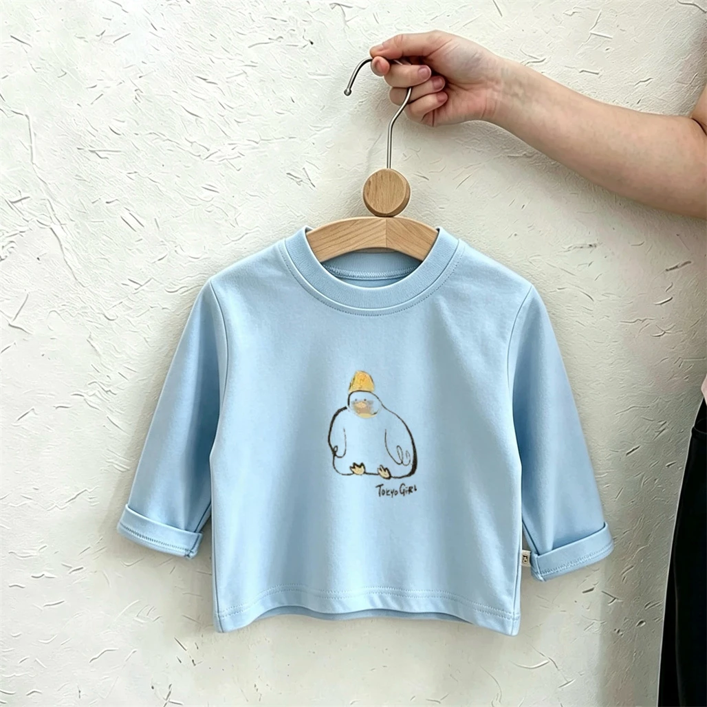 Round Neck Pullovers Children New Design Printed TShirt Loose Casual Tees Kids Cartoon Print Simple All-match Bottoming Shirt