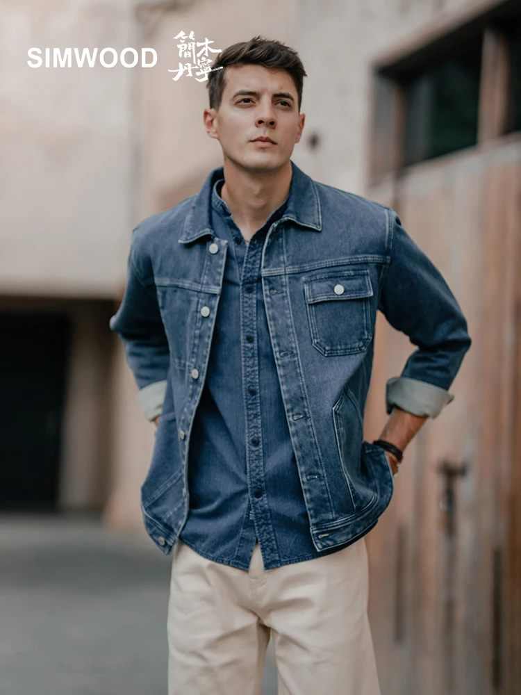 

Loose Fit 2-Ounce Waed Indigo Denim Jaet by SIMWOOD Youth Faion Cotton 00% Long Sve Button Closure Color