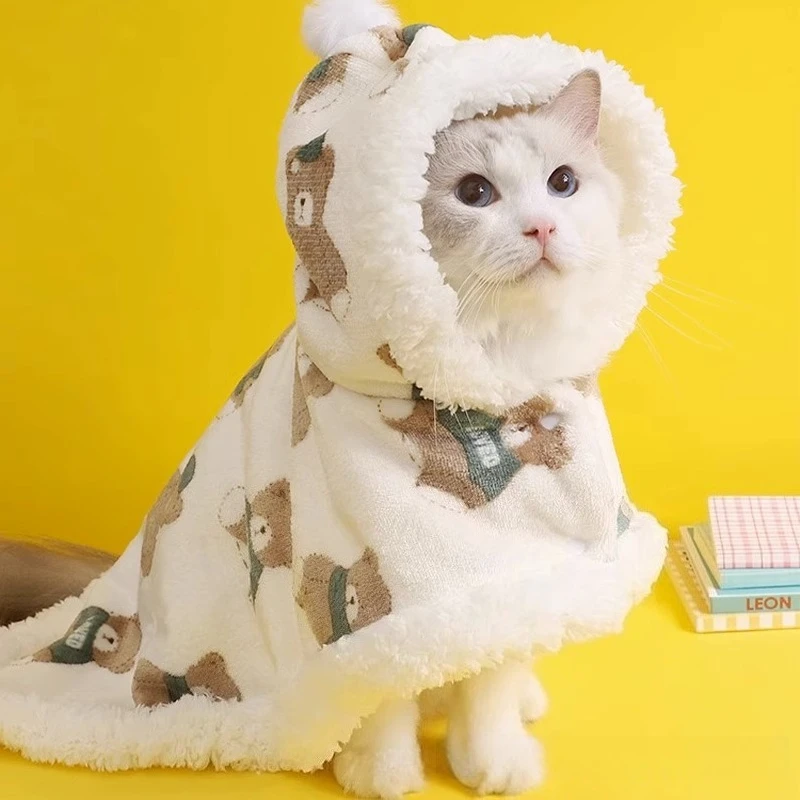 

Dog Sleeping Gown Robe, Warm Winter Pet Clothes with Sleeves, Cozy Reversible Hoodie, Plush Blanket for Small Dogs Like Teddy