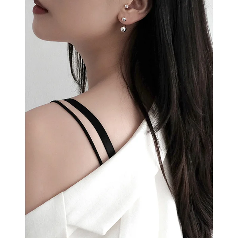Original S925 sterling silver glossy double round bead earrings for women, light luxury fashion banquet high jewelry