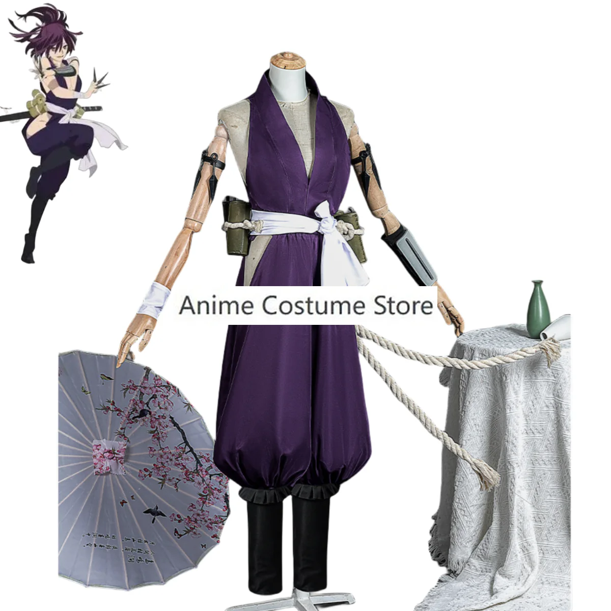 Anime Yuzuriha Jigoku Raku Jigokuraku Hell 'S Hells Paradijs Cosplay Kostuum Pruik Ninja Uniform Hallowen Carnaval Party Pak