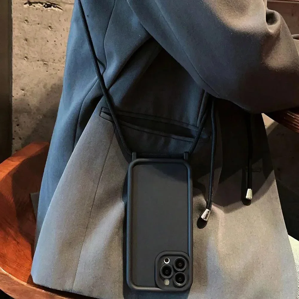 حافظة لهاتف آيفون 14 13 15 16 Pro Max 12 11 X XR XS 7 8 Plus SE 2020 2022 Crossbody قابل للتعديل الحبل حزام حبل غطاء ناعم