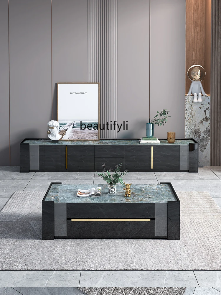 Amazon Green Stone Plate Coffee Table TV Cabinet Combination Light Luxury Modern Large and Small Apartment Type Living Room