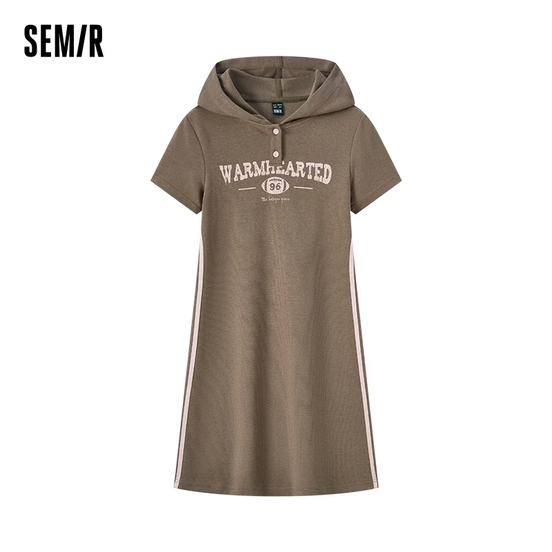 Semir Dress Women Letter Print Retro Trend Casual 2024 New Summer Slim Hooded Short Dress Sports Style