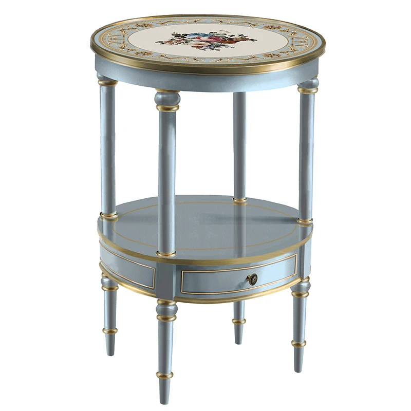 

Приставной столик для дивана во французском стиле ретро, легкий роскошный американский небольшой круглый столик, угловой столик из массива дерева, окрашенный в стиле ретро