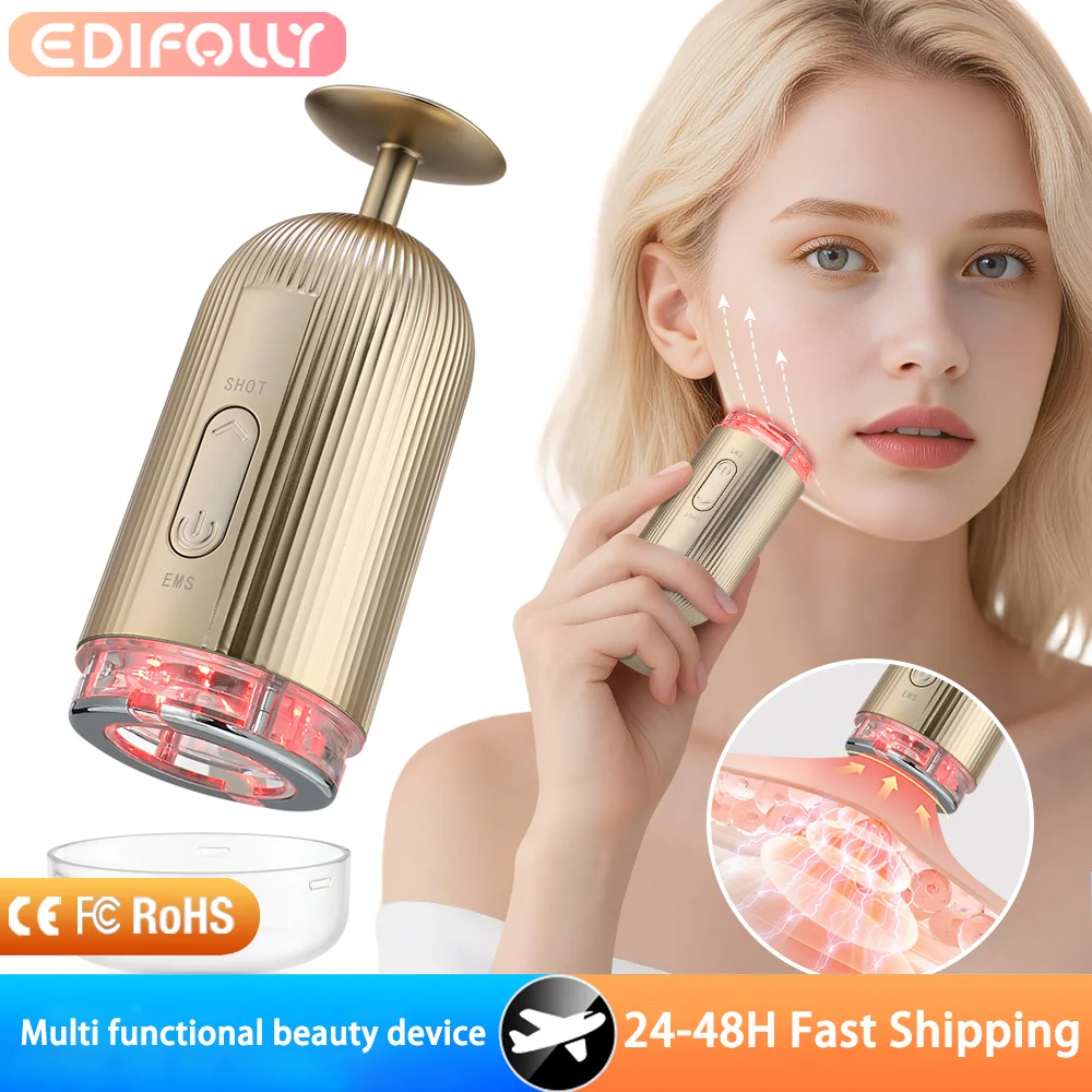 Mikrostrom-Gesichtsmassagegerät, Hautstraffung, 4 Farben, LED-Lichttherapie, Vakuum-Schröpfen, Facelifting-Gerät, schlankmachendes Gesicht