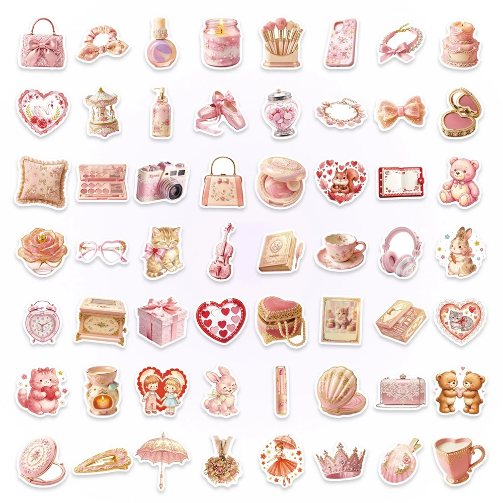 

10/30/56pcs Vintage Ins Style Pink Art Girl Heart Stickers Waterproof DIY Luggage Phone Notebook Cute Cartoon Decals Decoration