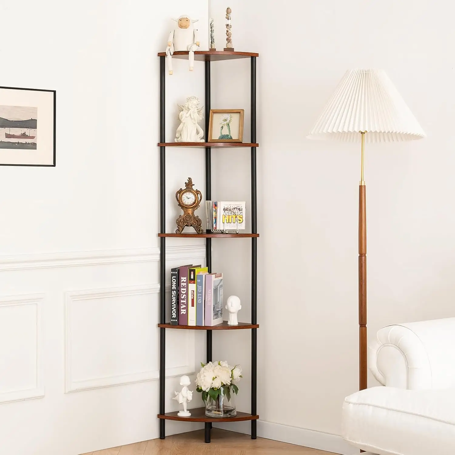 Corner Shelf Stand, 5-Tier Corner Bookshelf, Tall Corner Shelves for Bedroom, Living Room