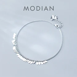 Modian Genuine 925 Sterling Silver Oval Light Tassel Anklet  for Women Fashion Bracelet Foot Chain Fine Jewelry Accessories