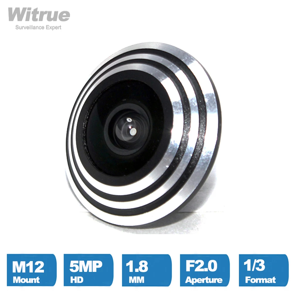 Witrue-lente ojo de pez de 5 megapíxeles, 1,8mm, F2.0, 1/3 pulgadas, formato de 170 grados, montaje M12 para cámara de seguridad CCTV