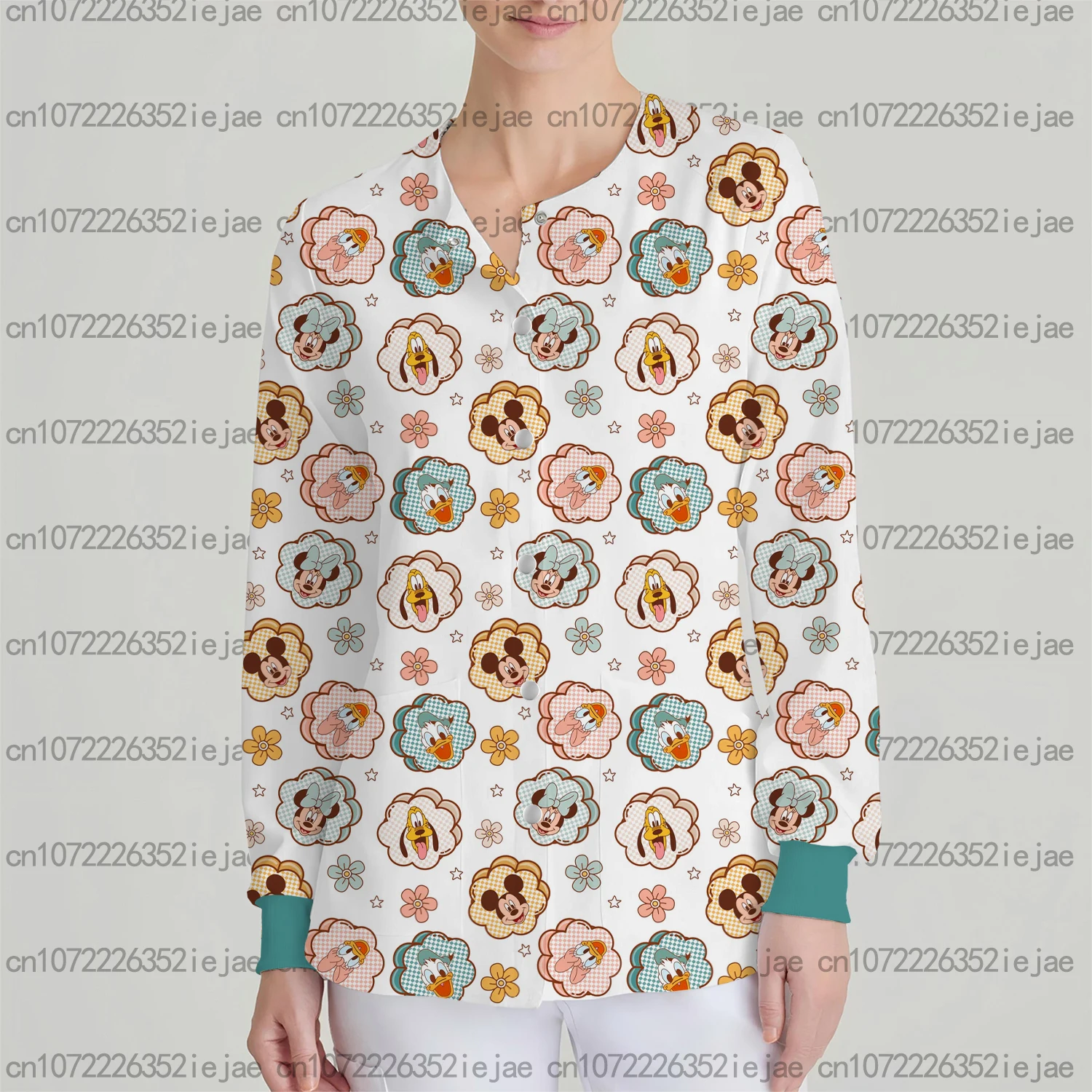 سترة نسائية جيب بأكمام طويلة بلوري سترة ديزني الجديدة ميكي ماوس مطبوعة برسوم كارتونية لمتجر الحيوانات الأليفة سترة عمل للركاب