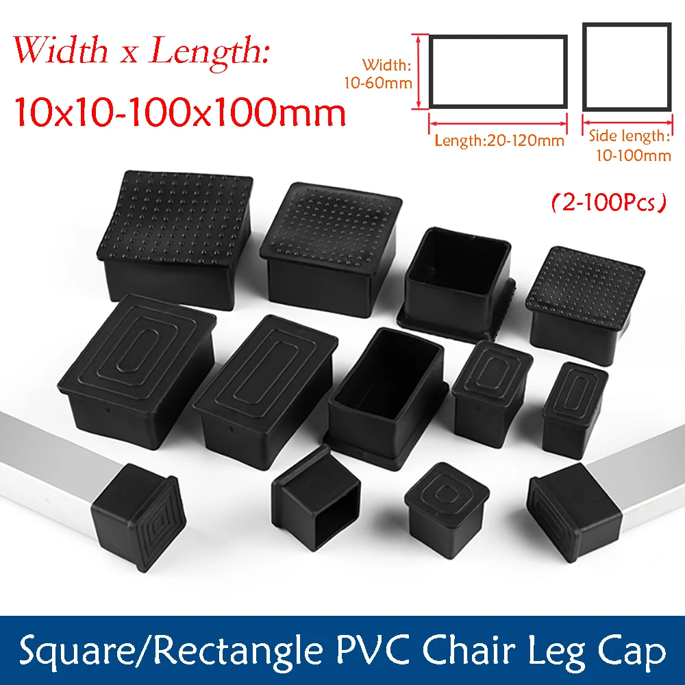Tapas para patas de silla cuadradas/rectangulares, color negro, pies  mesa  PVC, cubiertas  extremo  tubo para muebles,