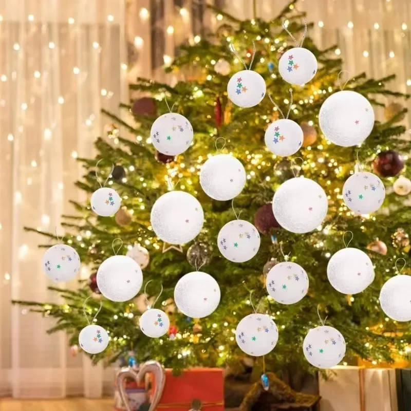 6-24PCS Christmas Tree Snowball Ornaments White Foam Balls Hanging Decor Wedding Ceiling Indoor Home Holiday Party Supplies