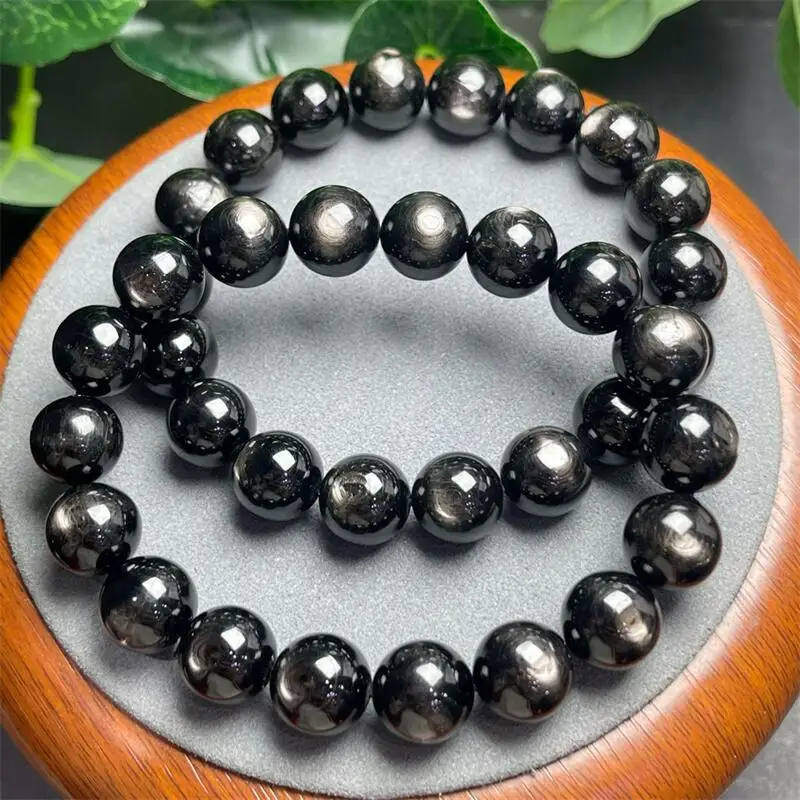 9MM Natural Hypersthene Bracelet Dominicana Genuine Black Silverstone Gemstone Woman For Holiday Gift 1PCS