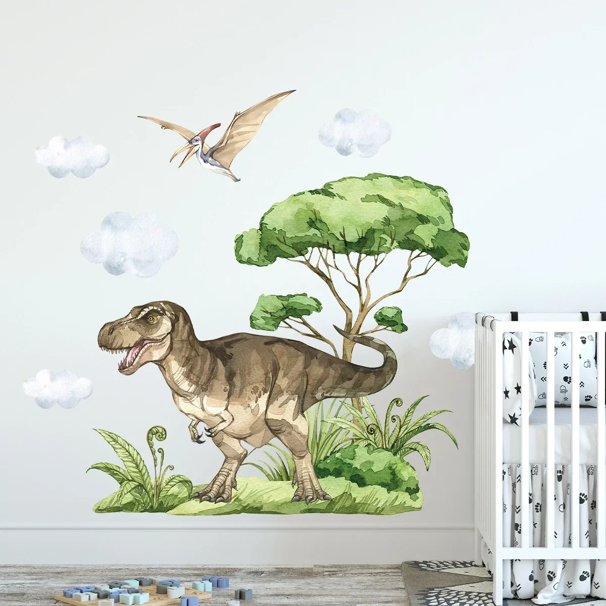 1Pc Watercolor Waterproof Dinosaur Wall Stickers for Kids Room Boys Room Decoration Bedroom Decor for House Art Living Room