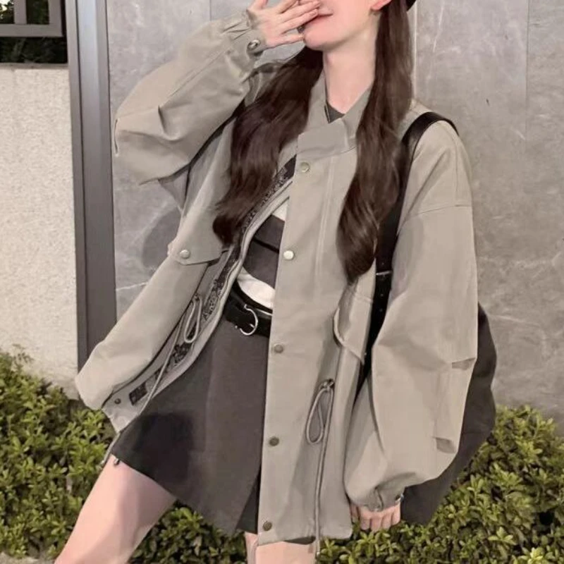 

Women's Coat 2025 Autumn High-end Loose Casual Silhouette Waist Cinched Drawstring Workwear Jacket Top