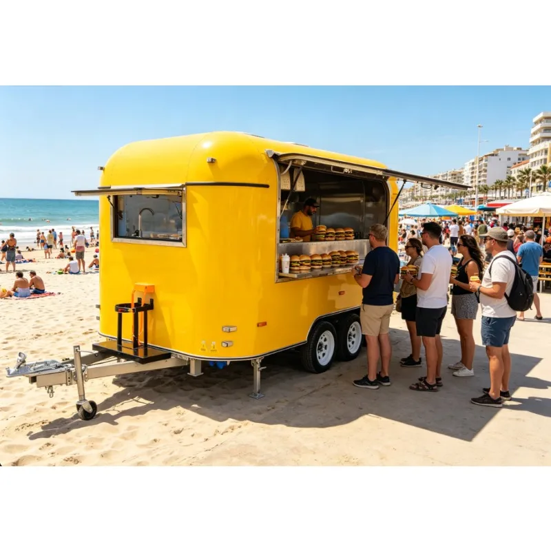 Food Truck Trailer Fast Food Mobile Kitchen Pizza Coffee Cart Ice Cream BBQ Rust Resistant 4 Wheel Mobile FoodTrailer