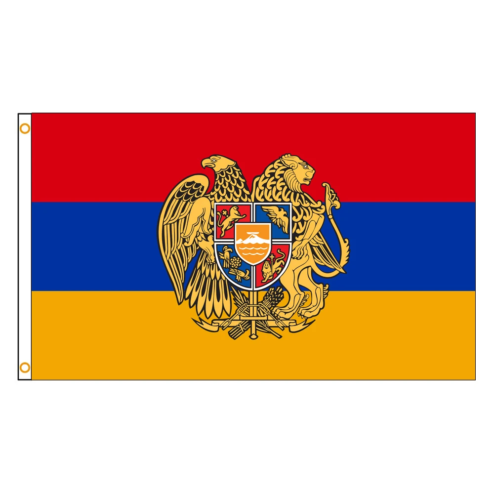 لافتة أرمنية من البوليستر بعلم أرمينيا مقاس 3 × 5 أقدام مع حلقتين معدنية مقاومة للبهتان وألوان زاهية - 3 × 5 بوصات - 90 × 150 سم